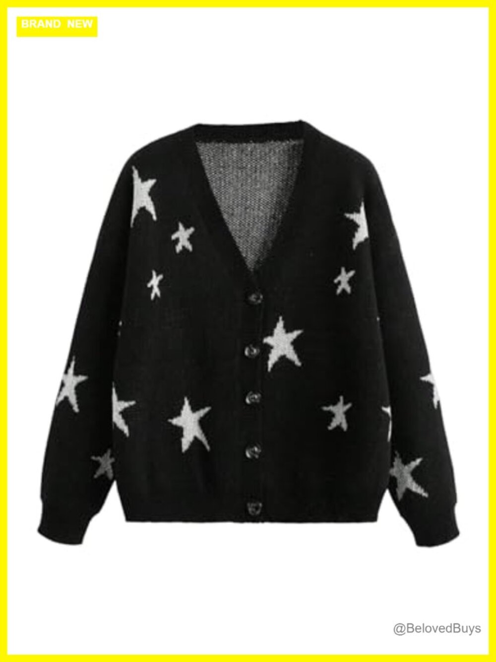 Star Graphic Cardigan Sweater Button Up Long Sleeve V Neck Y2K Grunge Punk Knit